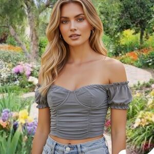 Tic Toc S grey ruched mesh bustier top